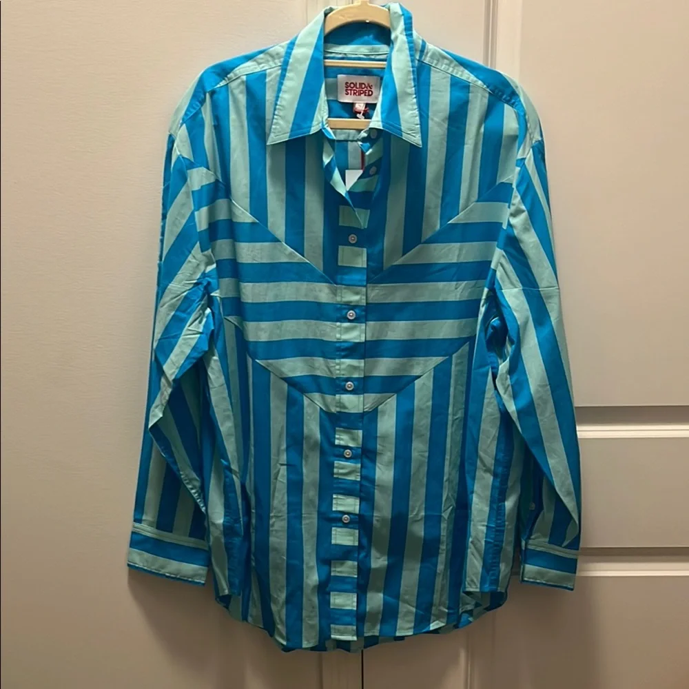 Bold Striped Blue Button-Up Shirt - Picture 2 of 6